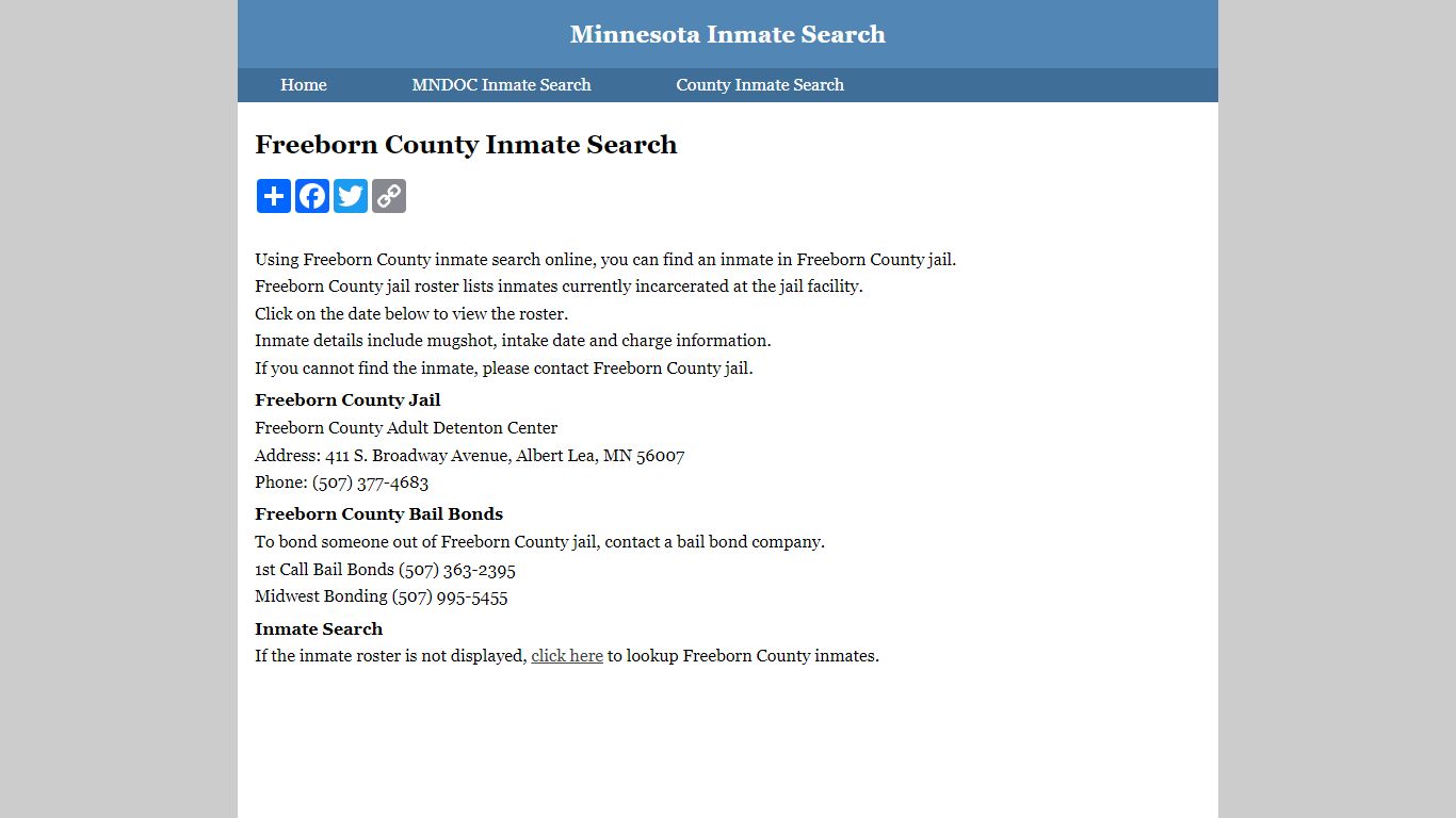 Freeborn County Inmate Search